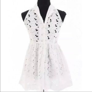 Topshop Fit & Flare White Lace Eyelet Shirt Dress